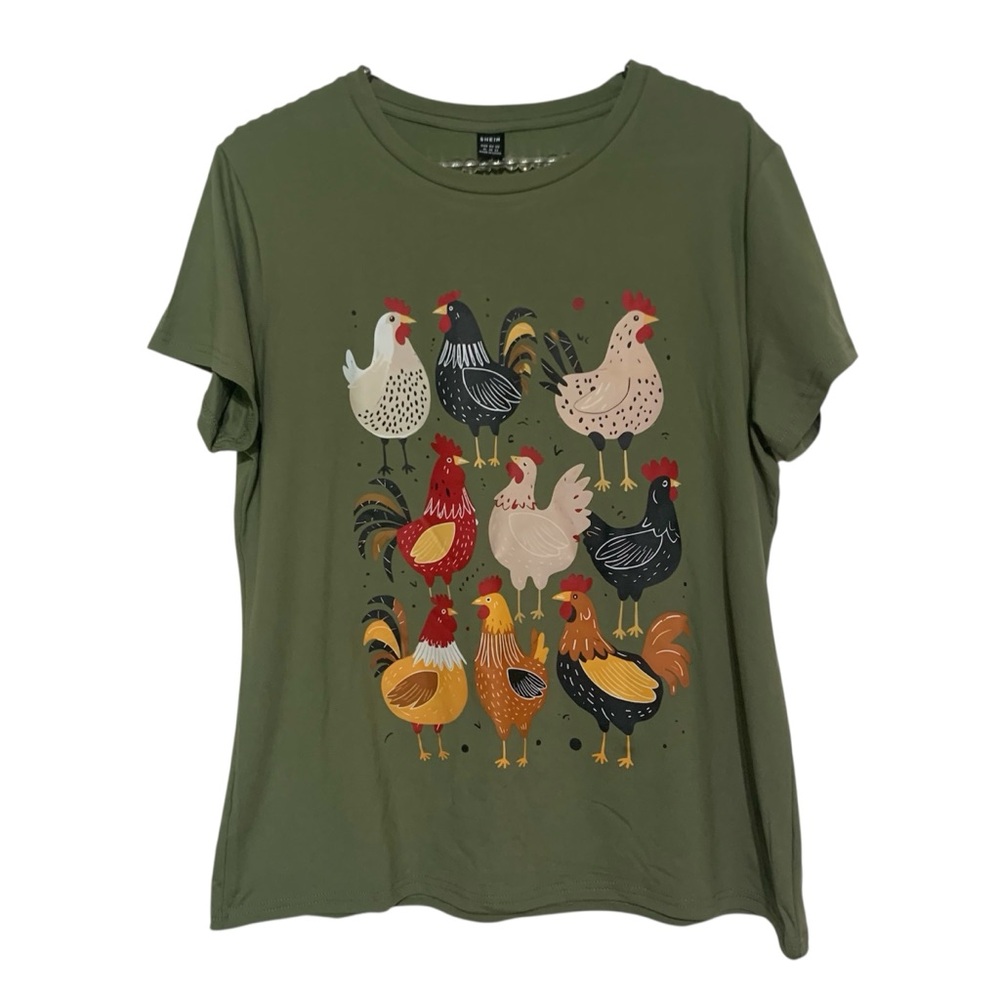 SHEIN LUNE Plus Summer Chicken Lover T-Shirt Adorable Farm Life Top Size XLARGE